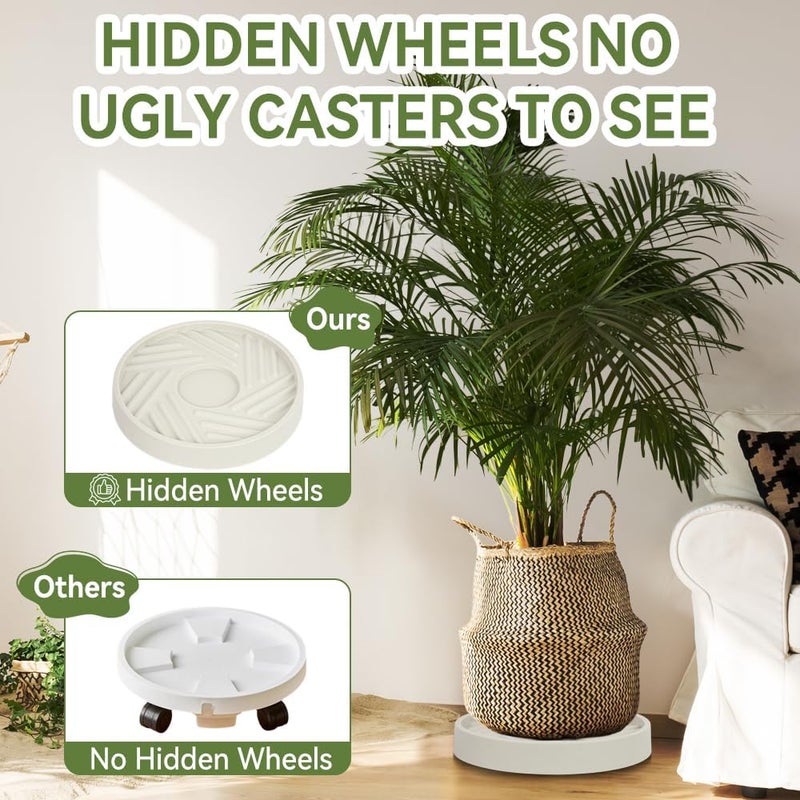 UoeRing 1 Pcs Plant Caddy with Wheels 12 Inch Hidden Wheels Heavy Duty Rolling Plant Stand, Indoor Outdoor Plant Saucer Tray with $9.9 Garden Tools (Beige) - Image 5